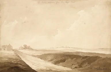 "No 7 La Belle Alliance från den höga vägen", 1815 (wc och penna på papper)